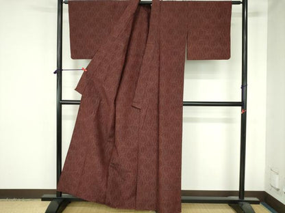 平和屋着物▽上質な紬　単衣　抽象文様　正絹　逸品　DABH0648op