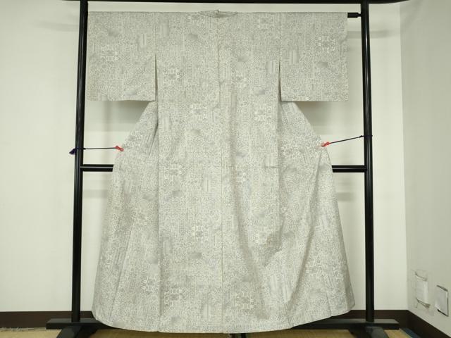 平和屋着物▽本場大島紬　白大島　単衣　9マルキ　洋花文　正絹　逸品　DABH0649op