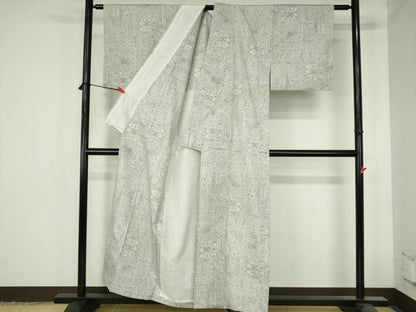 平和屋着物▽本場大島紬　白大島　単衣　9マルキ　洋花文　正絹　逸品　DABH0649op