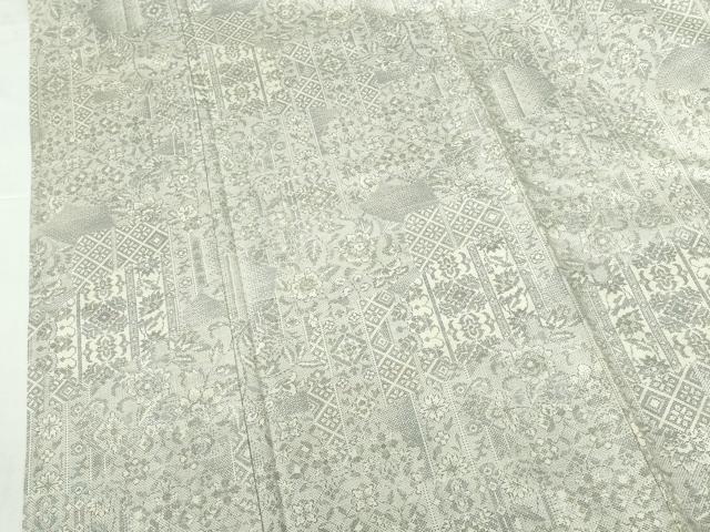 平和屋着物▽本場大島紬　白大島　単衣　9マルキ　洋花文　正絹　逸品　DABH0649op