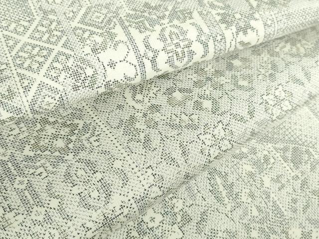 平和屋着物▽本場大島紬　白大島　単衣　9マルキ　洋花文　正絹　逸品　DABH0649op