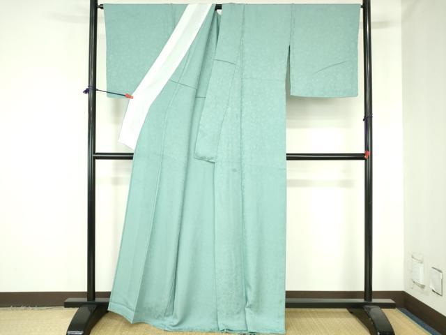 平和屋着物▽上質な色無地　単衣　花唐草地紋　青竹色　正絹　逸品　DABH0650op
