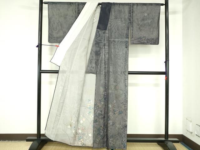 平和屋着物▽訪問着　無双　紗袷　紗×紗　草花　正絹　逸品　DABH0652op