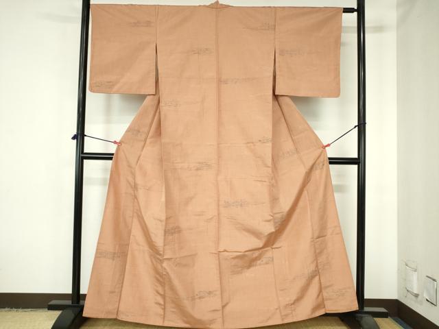 平和屋着物▽上質な紬　単衣　風景文　正絹　逸品　DABH0654op
