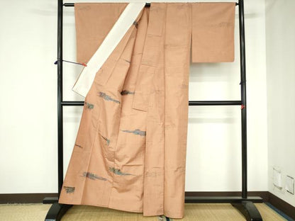 平和屋着物▽上質な紬　単衣　風景文　正絹　逸品　DABH0654op