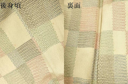 平和屋着物▽本塩沢　単衣　格子　正絹　逸品　DABH0655op