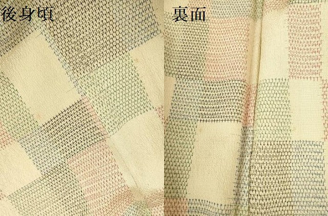 平和屋着物▽本塩沢　単衣　格子　正絹　逸品　DABH0655op