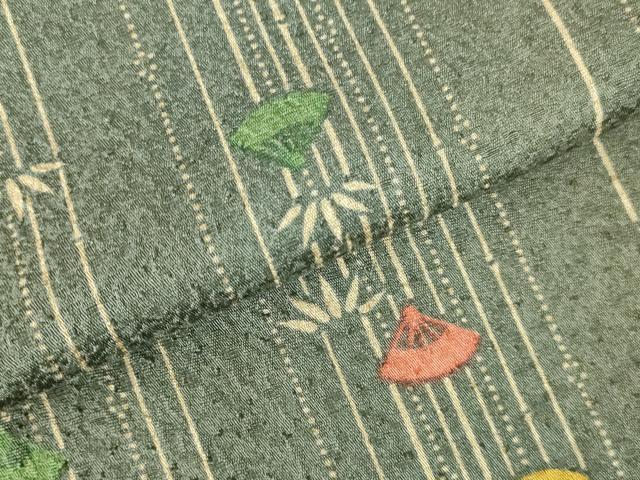 平和屋着物▽上質な小紋　単衣　扇面笹の葉間道　暈し染め　正絹　逸品　DABH0657op
