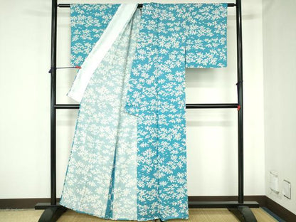 平和屋着物▽上質な小紋　単衣　草花松文　正絹　逸品　未使用　DABH0659op