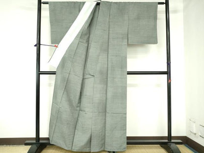 平和屋着物▽上質な紬 　単衣　 変わり格子　正絹　逸品　未使用　DABH0660op