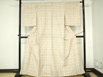 平和屋着物▽上質なお召　単衣　蜀江花文　正絹　逸品　DABH0661op