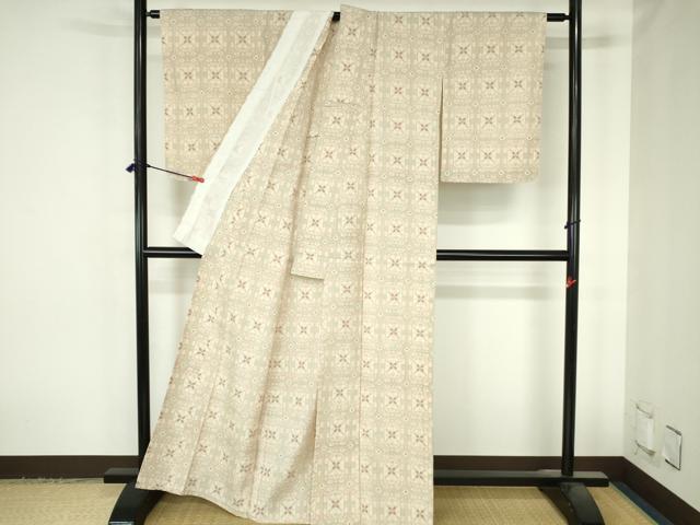 平和屋着物▽上質なお召　単衣　蜀江花文　正絹　逸品　DABH0661op