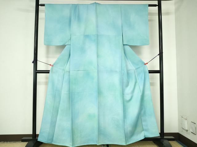 平和屋着物▽上質な小紋　単衣　舞蝶地紋　暈し染め　反端付き　正絹　逸品　DABH0662op