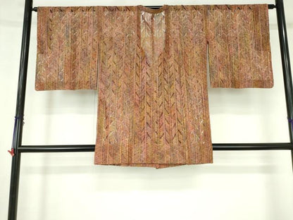 平和屋着物▽道行コート　スリーシーズン　春夏秋　塵除け　抽象間道　正絹　逸品　DABH0663op