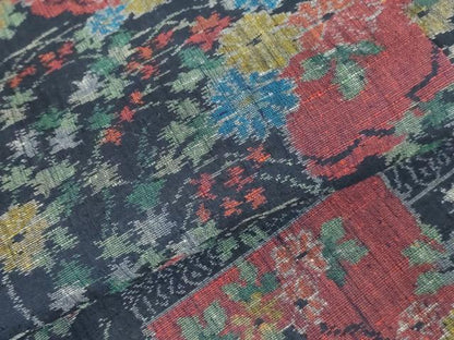 平和屋着物▽上質な紬　単衣　草花文　正絹　逸品　DABH0664op