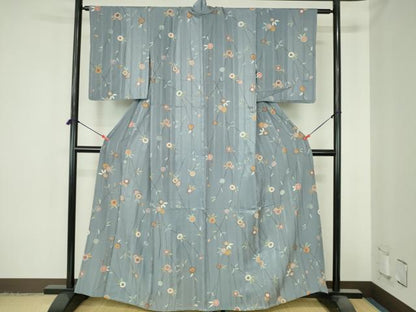 平和屋着物▽上質な小紋　単衣　枝花　金彩　正絹　逸品　DABH0665op