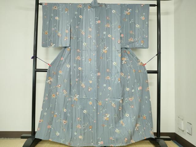 平和屋着物▽上質な小紋　単衣　枝花　金彩　正絹　逸品　DABH0665op