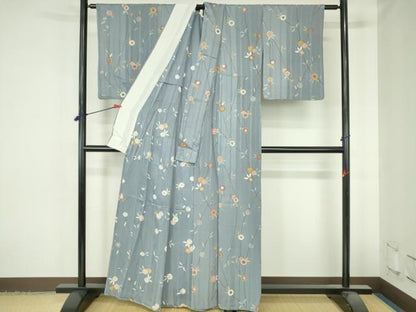 平和屋着物▽上質な小紋　単衣　枝花　金彩　正絹　逸品　DABH0665op