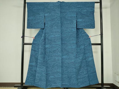 平和屋着物▽上質な小紋　単衣　ろうけつ染め　風景文　正絹　逸品　DABH0666op