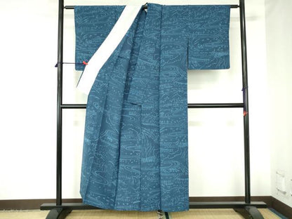 平和屋着物▽上質な小紋　単衣　ろうけつ染め　風景文　正絹　逸品　DABH0666op