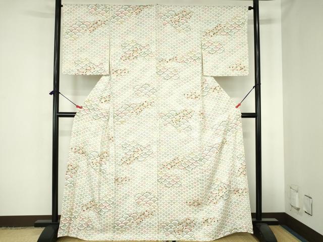平和屋着物▽上質な小紋　単衣　花青海波　金彩　正絹　逸品　DABH0667op