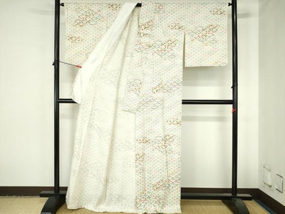 平和屋着物▽上質な小紋　単衣　花青海波　金彩　正絹　逸品　DABH0667op
