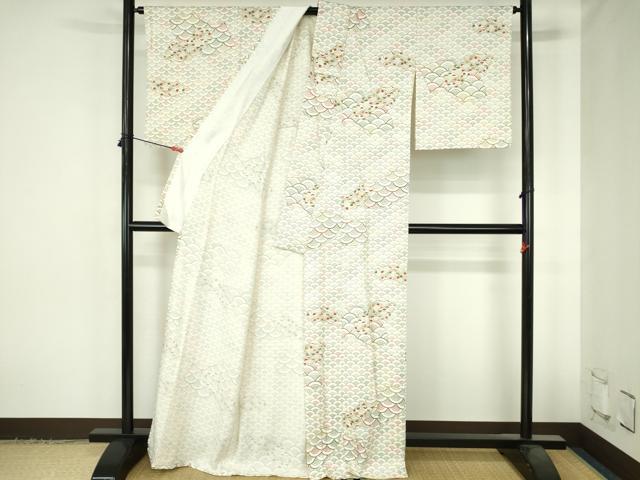 平和屋着物▽上質な小紋　単衣　花青海波　金彩　正絹　逸品　DABH0667op