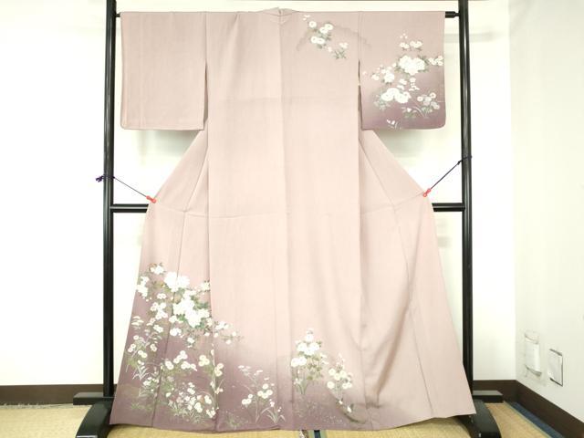 平和屋着物▽訪問着　単衣　草花　暈し染め　金彩　正絹　逸品　DABH0668op