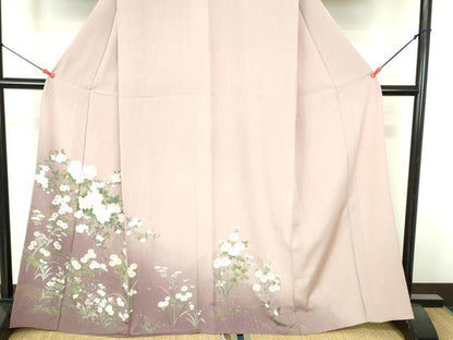 平和屋着物▽訪問着　単衣　草花　暈し染め　金彩　正絹　逸品　DABH0668op