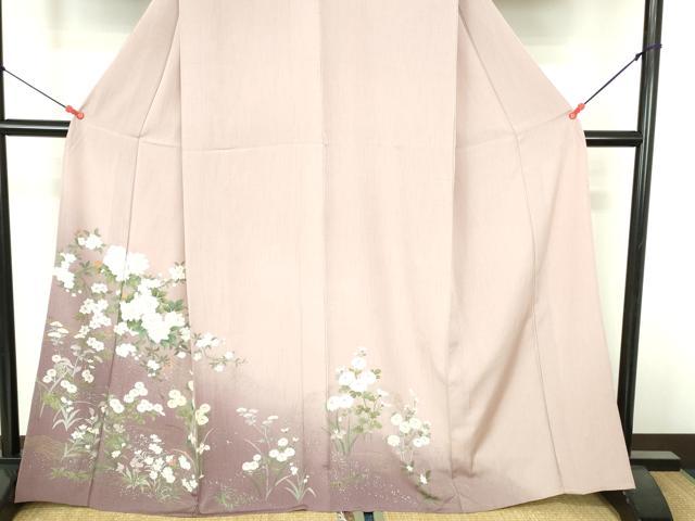 平和屋着物▽訪問着　単衣　草花　暈し染め　金彩　正絹　逸品　DABH0668op