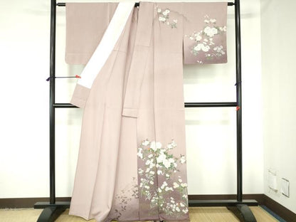 平和屋着物▽訪問着　単衣　草花　暈し染め　金彩　正絹　逸品　DABH0668op
