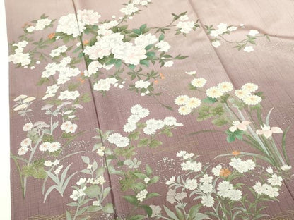 平和屋着物▽訪問着　単衣　草花　暈し染め　金彩　正絹　逸品　DABH0668op