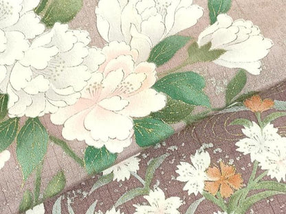 平和屋着物▽訪問着　単衣　草花　暈し染め　金彩　正絹　逸品　DABH0668op
