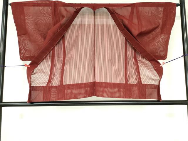 平和屋着物▽羽織　スリーシーズン　春夏秋　塵除け　二重紗　縞　弁柄色　正絹　逸品　未使用　DABH0671op