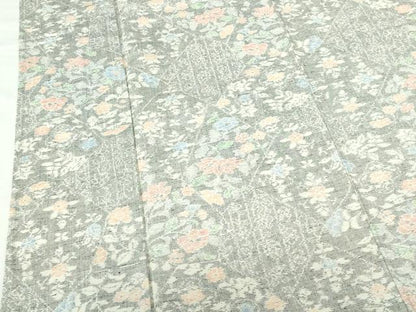 平和屋着物▽上質な紬　単衣　草花　正絹　逸品　DABH0672op