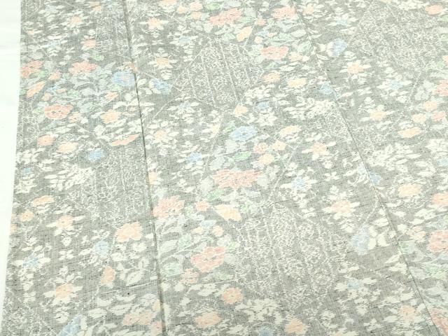 平和屋着物▽上質な紬　単衣　草花　正絹　逸品　DABH0672op