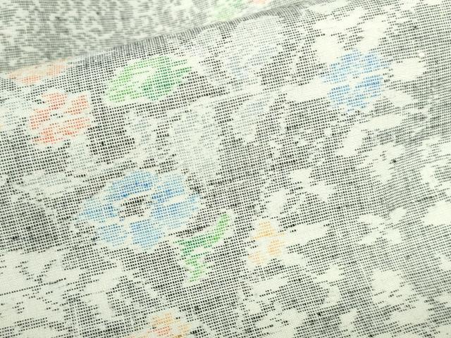 平和屋着物▽上質な紬　単衣　草花　正絹　逸品　DABH0672op