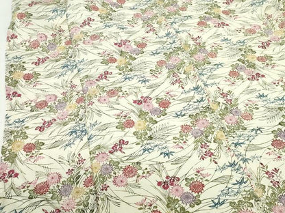 平和屋着物▽上質な小紋　単衣　型染　草花　鬼しぼ縮緬　正絹　逸品　DABH0674op