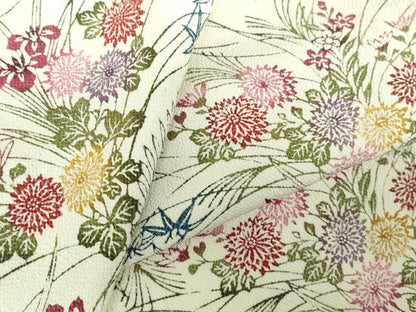 平和屋着物▽上質な小紋　単衣　型染　草花　鬼しぼ縮緬　正絹　逸品　DABH0674op