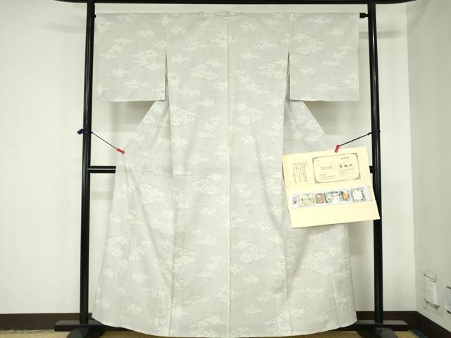 平和屋着物▽本塩沢　単衣　芝花文　酒井織物謹製　証紙付き　正絹　逸品　DABH0675op