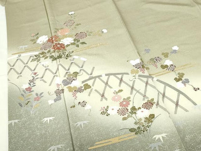 平和屋着物●訪問着　籬花文　暈し染め　金彩　正絹　逸品　DABH0677op