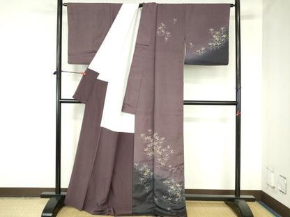 平和屋着物●訪問着　紬地　草葉文　暈し染め　正絹　逸品　DABH0683op