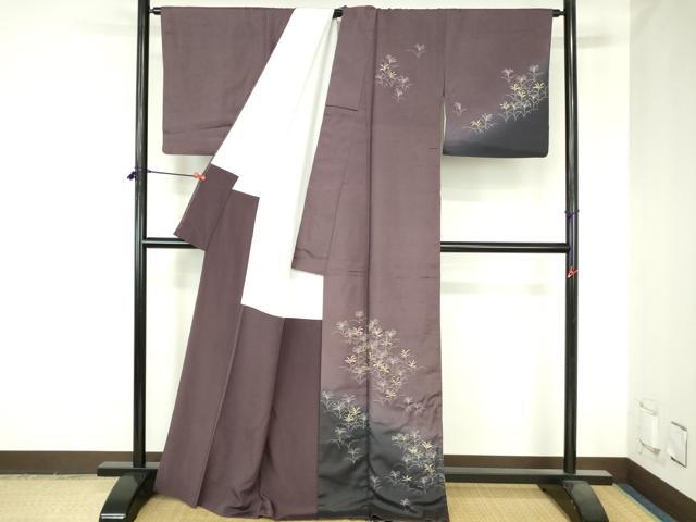 平和屋着物●訪問着　紬地　草葉文　暈し染め　正絹　逸品　DABH0683op