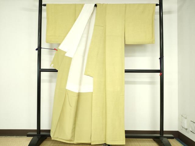平和屋着物●上質な紬　青朽葉色　正絹　逸品　DABH0684op