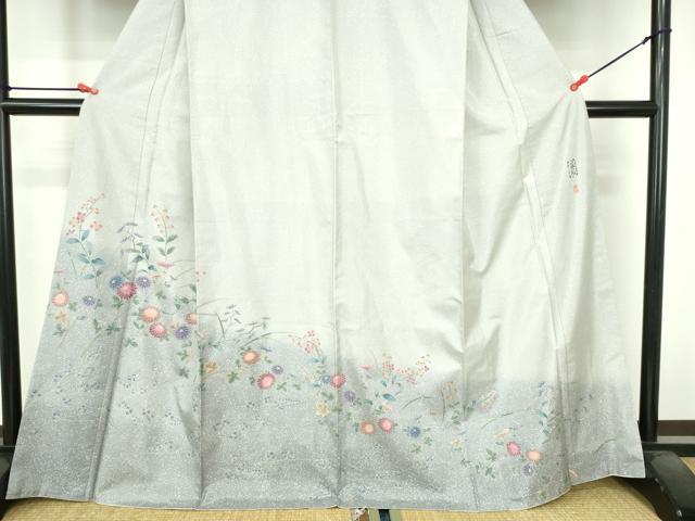 平和屋着物●京友禅の巨匠・頼田勉 臈纈染手描友禅　本場大島紬　訪問着　草苑　暈し染め　正絹　逸品　DABH0688op