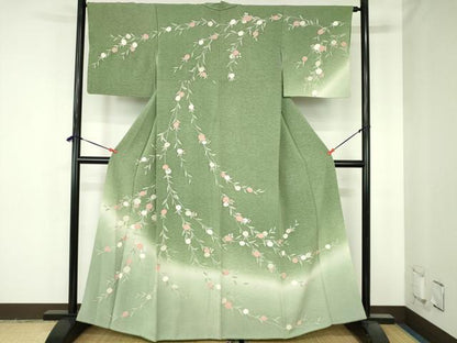 平和屋着物●訪問着　枝垂れ花　暈し染め　金彩　正絹　逸品　DABH0690op