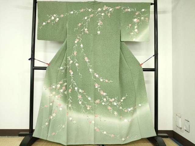 平和屋着物●訪問着　枝垂れ花　暈し染め　金彩　正絹　逸品　DABH0690op