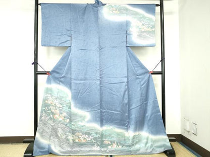 平和屋着物●訪問着　絞り　風景花文　暈し染め　ロング丈　正絹　逸品　DABH0691op