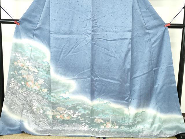 平和屋着物●訪問着　絞り　風景花文　暈し染め　ロング丈　正絹　逸品　DABH0691op