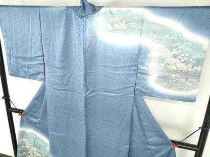 平和屋着物●訪問着　絞り　風景花文　暈し染め　ロング丈　正絹　逸品　DABH0691op
